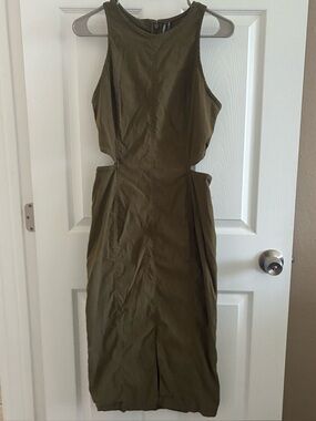 Anthropologie Sleeveless Dress Waist Cut Outs, Olive Green, Size Medium